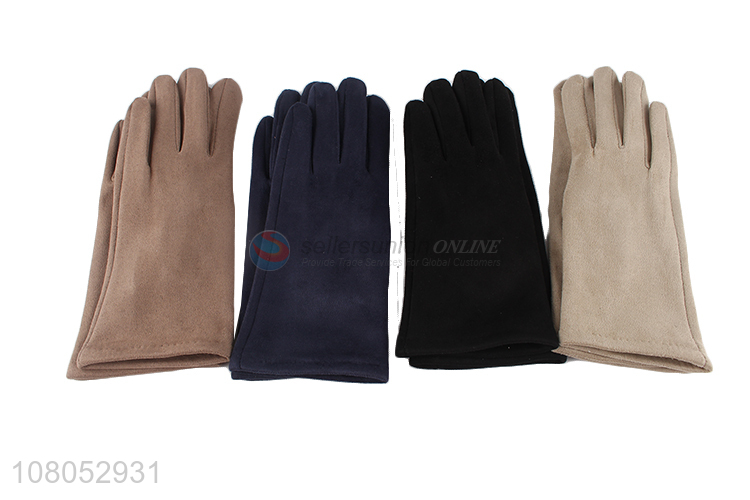 Good price apricot color polyester gloves ladies touch screen gloves