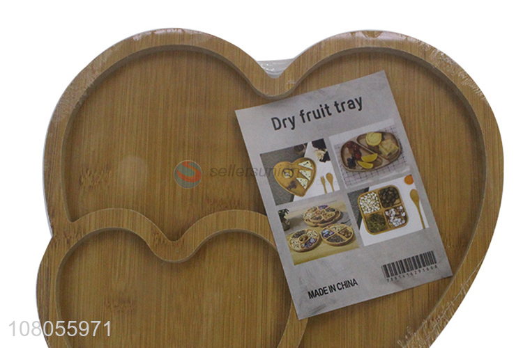 Factory price heart shape wooden food serving tray fruit tray