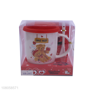 Cartoon Printing Ceramic Mug With Lid And Spoon Set