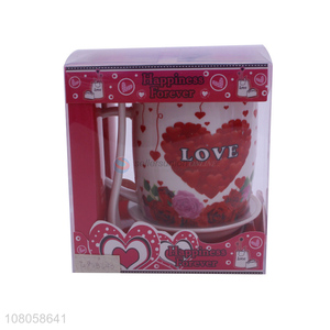 Fashion Printing Ceramic Cup With Spoon For Gift