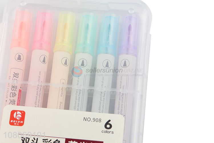 Online wholesale double-headed 6colors highlighter pen