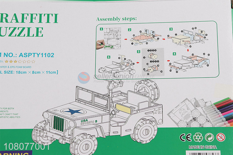 Private label educational toy DIY coloring puzzle 3D jeep puzzle toy