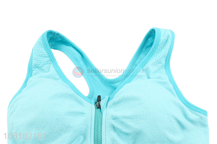 Good quality blue women sports underwear bra with zipper