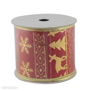 Hot items gold foil stamping polyester Christmas ribbon