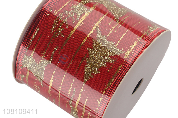 New arrival gold glitter wired polyester Christmas ribbon