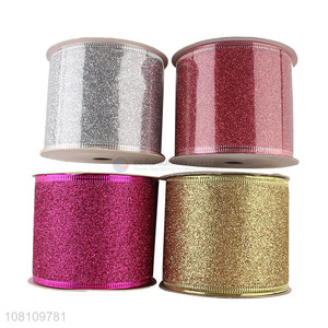 Hot selling glitter metallic Christmas wired ribbon for decor