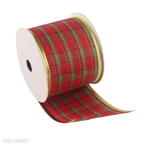 Wholesale wired Christmas plaid ribbon for Christmas tree decor