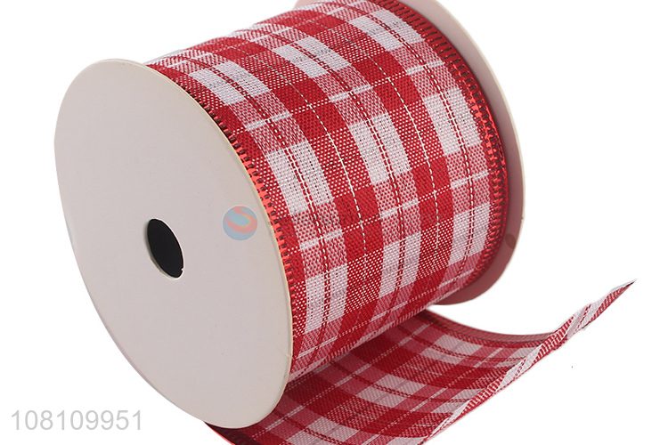 Latest imports Christmas wired edge checked ribbon for sale