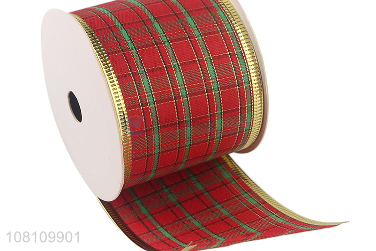 Wholesale wired Christmas plaid ribbon for Christmas tree decor