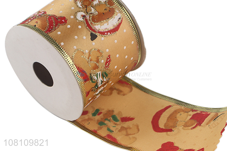 Top product cartoon bear printed Christmas tree ribbon rolls