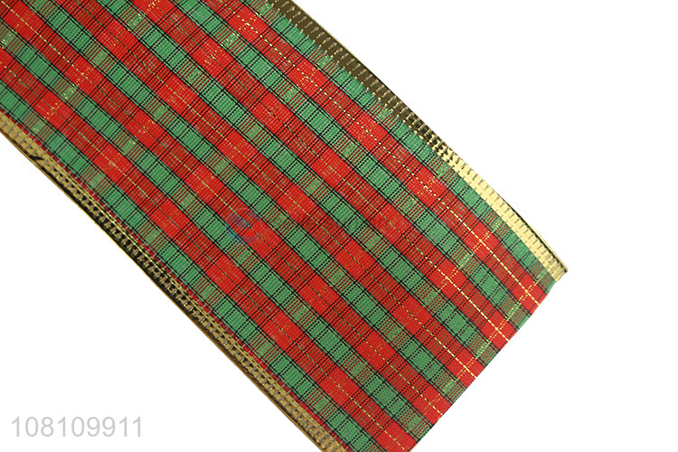 Yiwu market wired edge plaid polyester Christmas ribbons