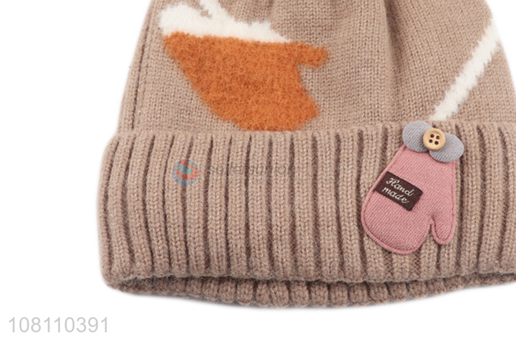 Factory price cute kids warm winter knit beanies for sale