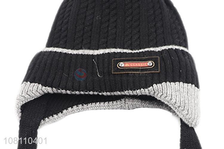 Best quality black children winter knit earmuffs hat