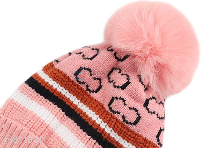 Yiwu wholesale kids pink comfortable knit beanies