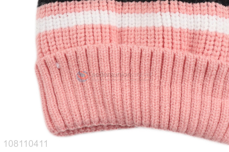 Yiwu wholesale kids pink comfortable knit beanies