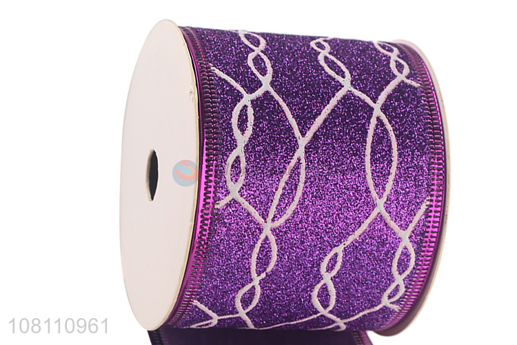 Top Quality Glitter Wired Edge Christmas Ribbon For Gift Wrapping