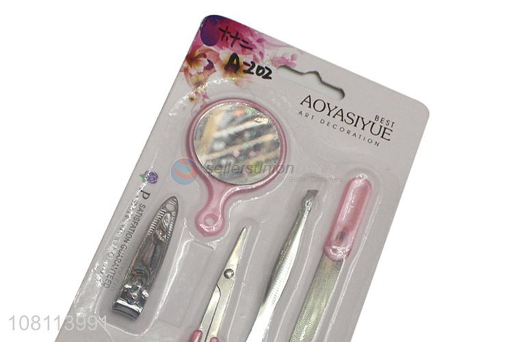 Factory direct sale nail manicure set with mini makeup mirror