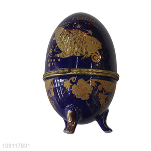 New hot sale egg shaped ceramic trinket jewelry cases ring holder