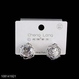 New arrival silver post earrings hollow out flower stud earrings