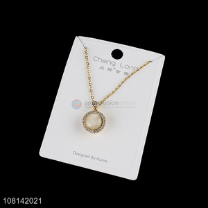 Wholesale trendy opaque stone rhinestone pendant necklace for women