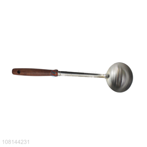 High quality silver soup spoon wooden handle hotpot spoon