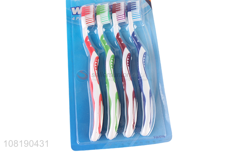 Wholesale 4 Pieces Non-Slip Handle Nylon Toothbrush Set