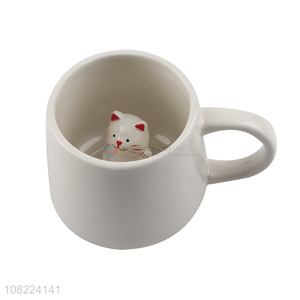 Cute design cartoon ceramic water cup drink cup with handle