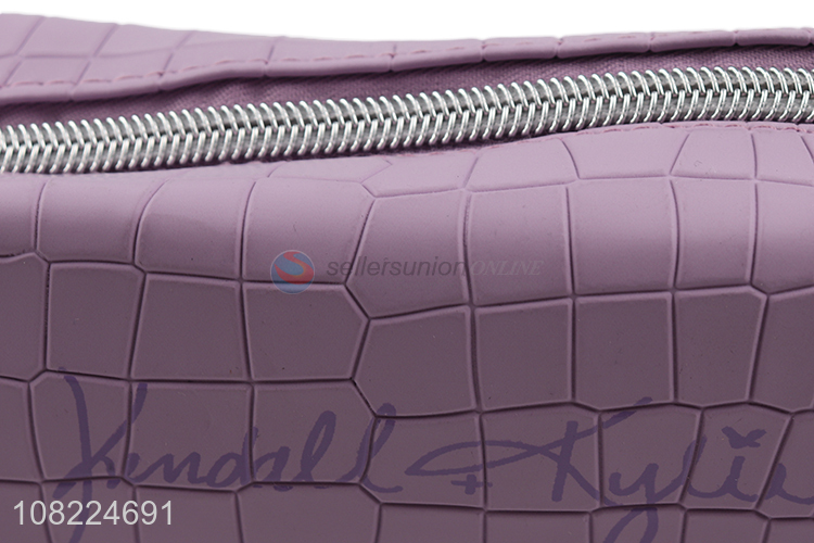 New design crocodile grained pu leather  makeup pouch cosmetic bag