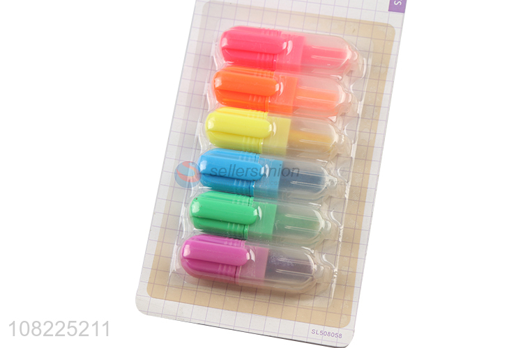 Hot Selling 6 Pieces Fluorescent Pen Mini Highlighter Set