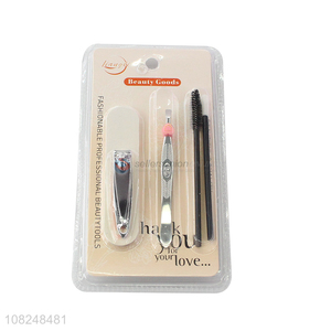 Low price beauty <em>manicure</em> <em>set</em> nail clipper eyebrow tweezer eyelash brush