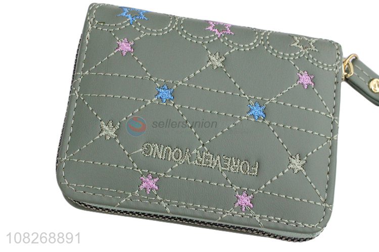 New arrival embroidery pu leather clutch wallets women wristlet