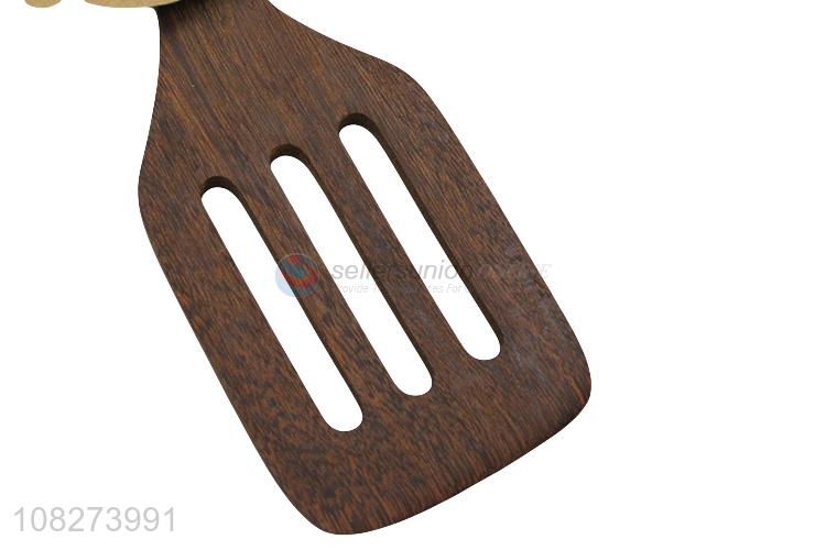 Best quality natural wooden slotted turner long handle cooking spatula