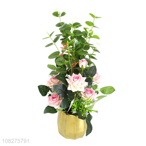 Wholesale decorative realistic rose artificial potted flowers fake flowers