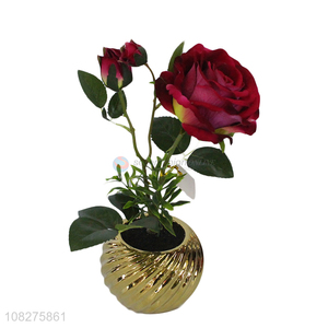 New arrival home table decorations artificial rose flowers with gold vase