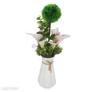 Wholesale artificial flowers lifelike calla with plastic vase for decor