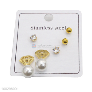 Recent design stainless steel stud earrings set pearl earrings