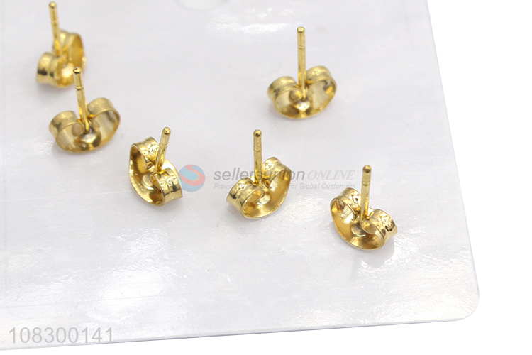 Good Quality 3 Pairs Metal Ear Stud Fashion Earrings Set