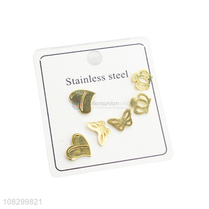 Fashion Crown Butterfly And Heart Shape Ear Stud Set