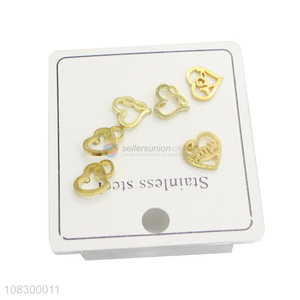 Wholesale 3 Pairs Heart Shape Stainless Steel Ear Stud Set