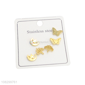 Wholesale 3 Pairs Golden Earring Fashion Ear Stud Set