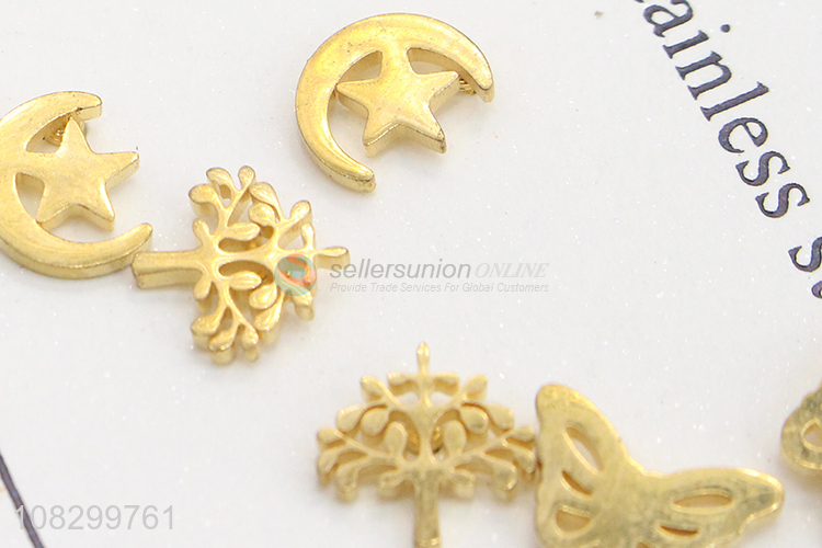 Wholesale 3 Pairs Golden Earring Fashion Ear Stud Set