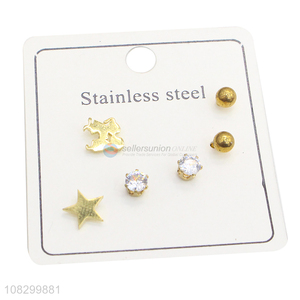 Good Price 3 Pairs Ear Stud Stainless Steel Stud Earrings