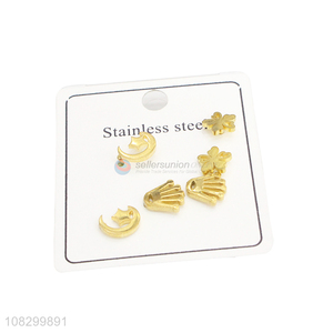 Good Quality Stainless Steel Ear Stud 3 Pairs Earrings Set