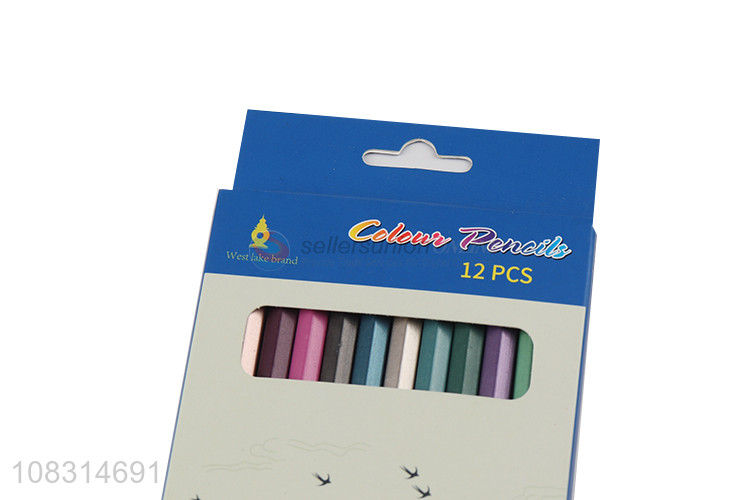 Wholesale 12 colors highly pigmented wooden colored pencils