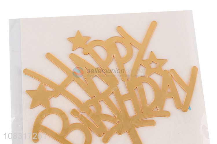 Hot selling golden happy birthday letter cake topper for decoration