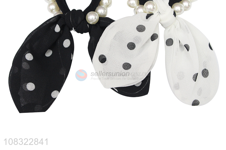 Fashion Pearls Bowknot Hair Band Kids Elastic Hair Rope