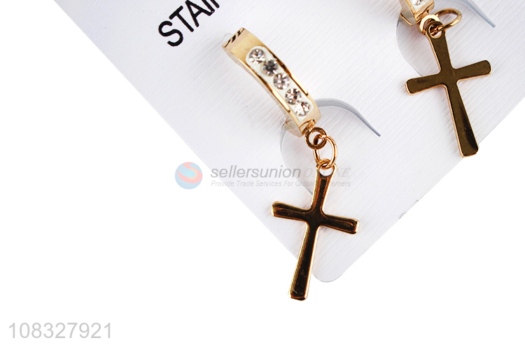 New Style Cross Pendant Hoop Earring Stainless Steel Earring