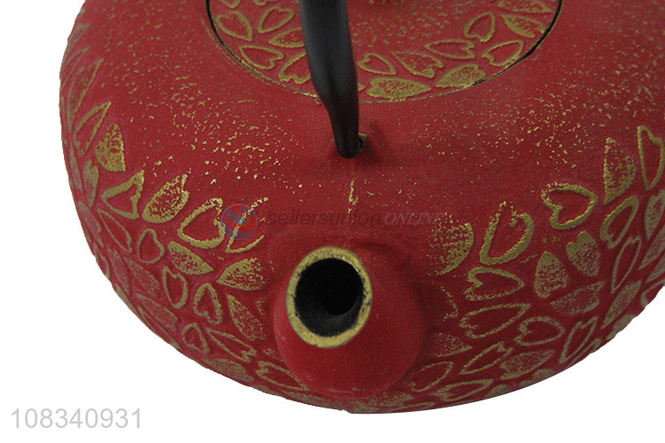 Recent design 1.2L stovetop safe cast iron teapot with heart pattern