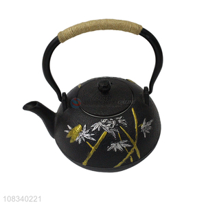 Hot selling 1.2L Chinese style cast iron tea pot with bamboo pattern