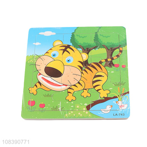 Factory wholesale cartoon tiger wooden puzzle for toddler